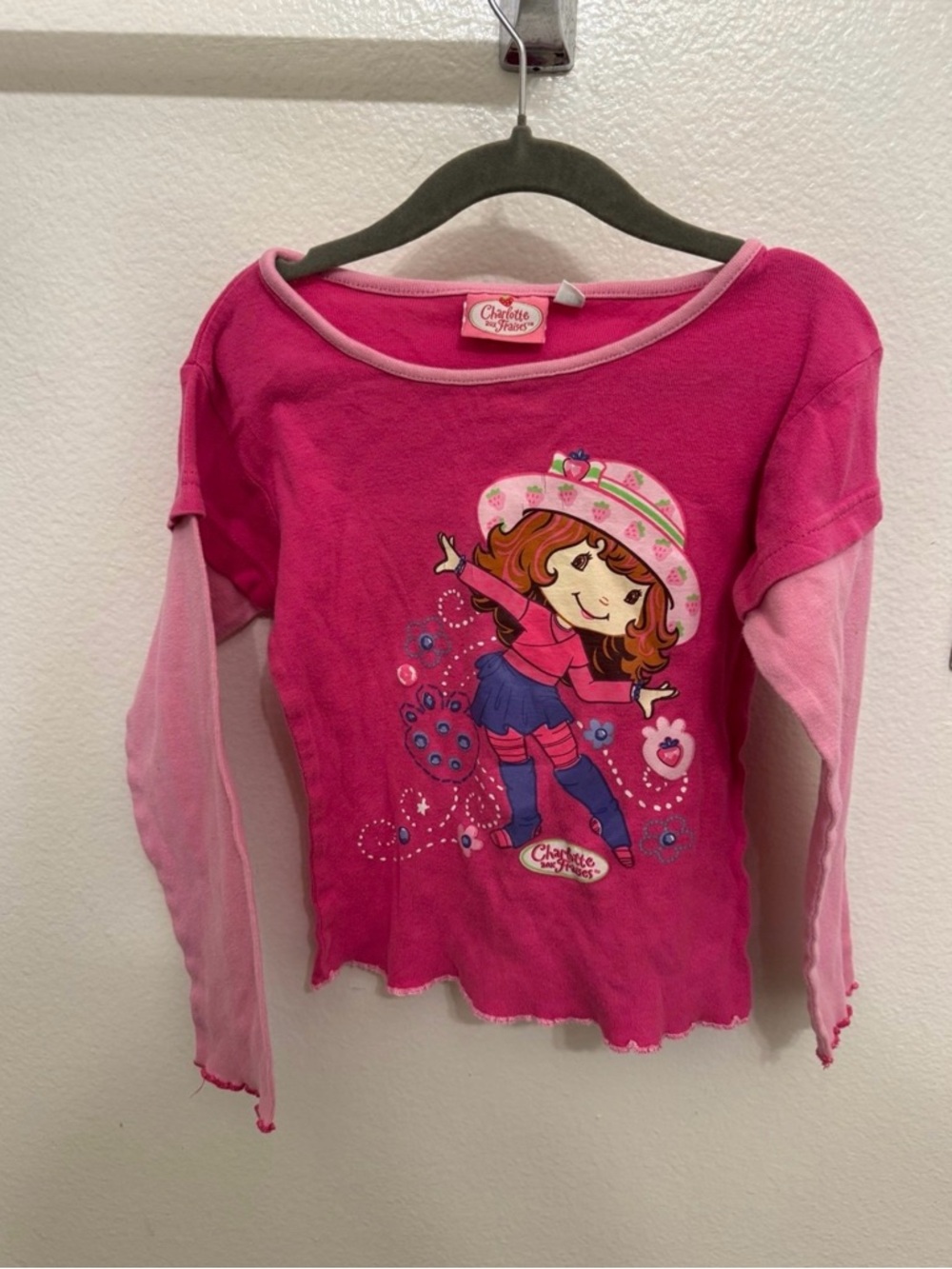 Pink Strawberry Shortcake Layered-Look Girls Long Sleeve Top